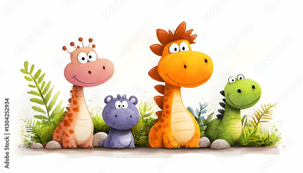 Naklejka premium Cute Dino Family in Jungle