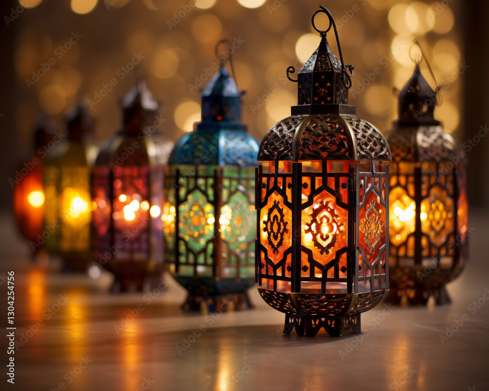Lit Moroccan Lanterns Ramadan Decoration Festive Lights Lit Moroccan Lanterns Ramadan Decoration Festive Lights