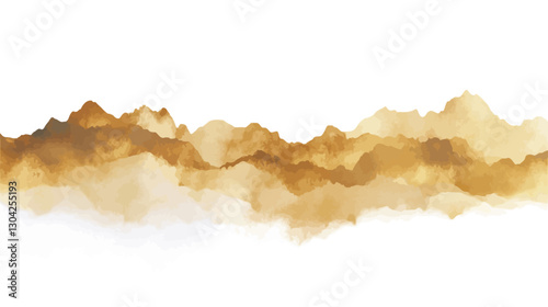 Digital illustration depicting an abstract landscape.  The image features a horizontal arrangement of stylized, golden-hued mountains or hills that appear soft and cloud-like. The mountains
