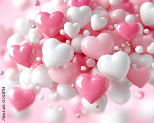 Floating Hearts, Soft Pink & White