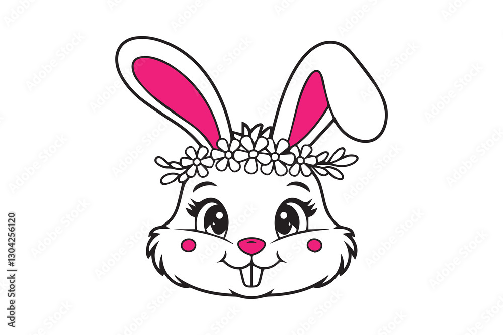 Fototapeta premium Adorable Bunny with Floral Crown Design VECTOR