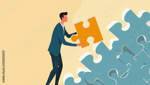 Solving the Puzzle: Businessman Assembling Jigsaw Pieces to Achieve Business Growth