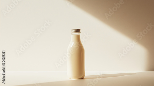 A minimalist glass bottle of probiotic-rich fermented milk. A nutritious source of beneficial bacteria that supports gut health and digestion.