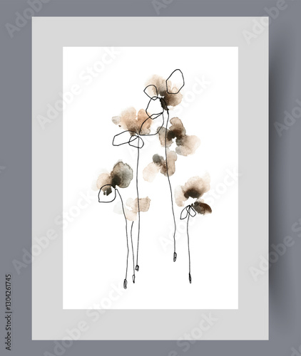 Obraz na płótnie Abstract wildflowers with high stem grow in field on print. Watercolor poster. Artwork with wildflowers blooming in spring season after onset of warm weather, in frame with decor for wall art w salonie