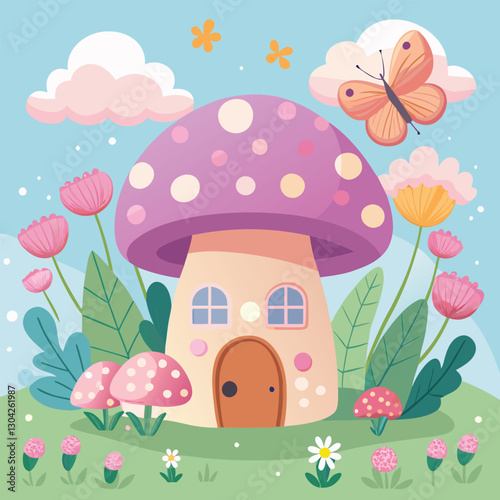 pink mushroom house in the forest