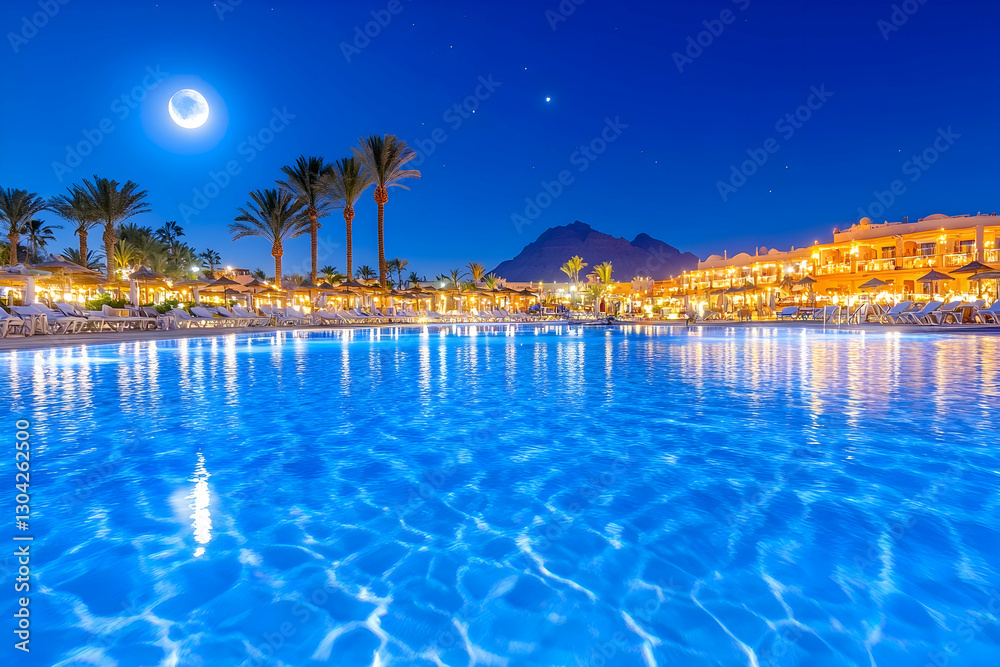 Obraz premium Night Pool Resort Moonlit Scene