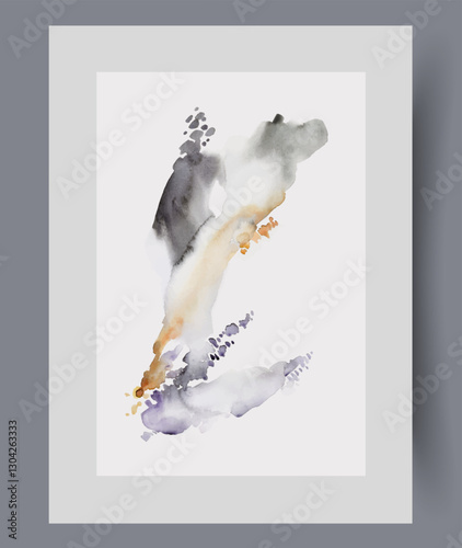 Surreal composition with multi-colored spots on abstract wall art. Watercolor print. Artwork with surrealistic brush strokes created in minimalist style, in frame with decor for poster