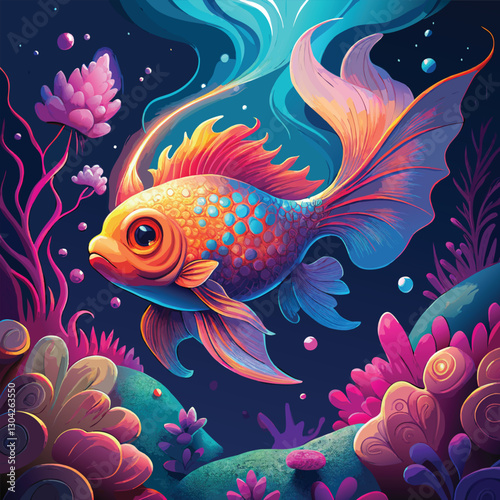 Tropical fish swimming underwater above water plant