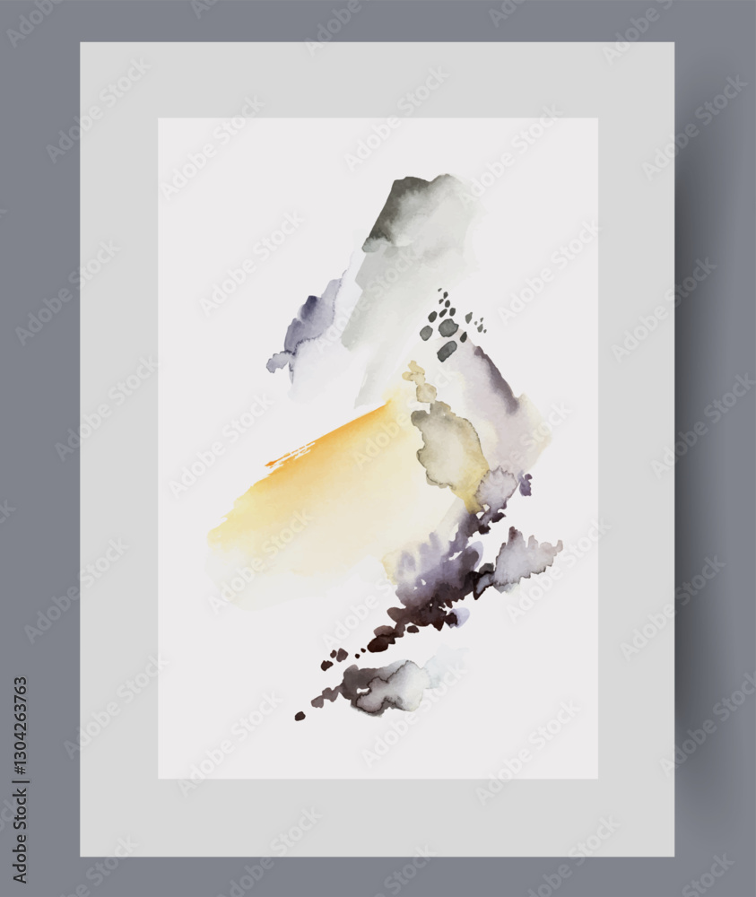 Chaotic abstract strokes on artistic composition symbolizing lack of order on wall art. Watercolor print. Artwork with chaotic spots and splashes of bed colors, in frame with decor for poster