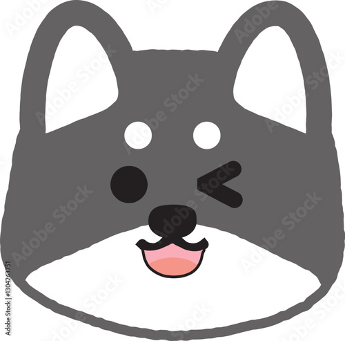 ウインクしているシンプルな黒柴のイラスト