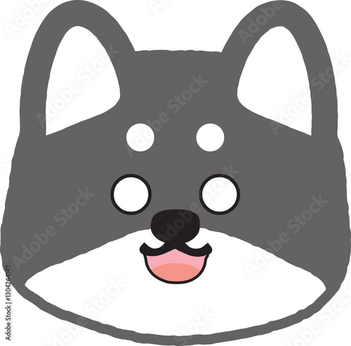 微笑みながら固まるシンプルな黒柴のイラスト
