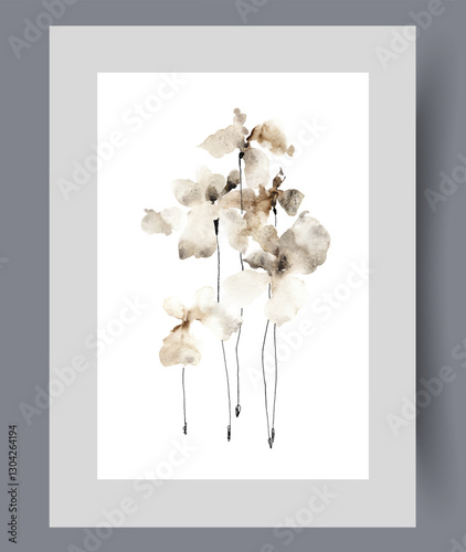 Obraz na płótnie Summer flowers painted with dark colors symbolize environmental problems on wall art. Watercolor print. Artwork with blooming plants and flowers with fragrant petals, in frame with decor for poster w salonie