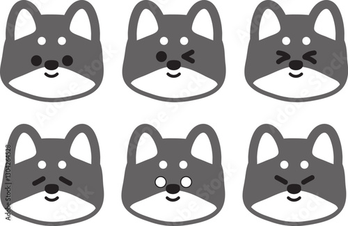かわいい黒柴のほほえむ表情イラストセット