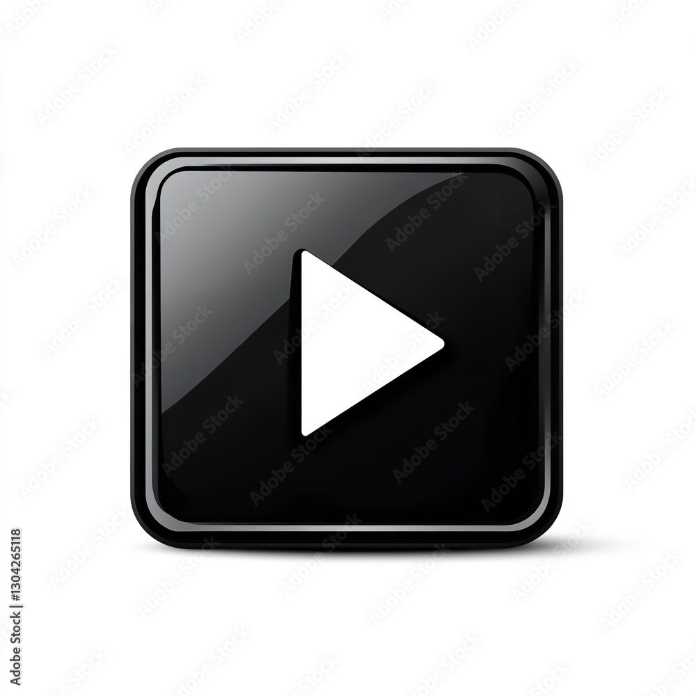 Glossy Black Square Button with Rounded Corners and White Right-Pointing Triangle in the Center Glossy Black Square Button with Rounded Corners and White Right-Pointing Triangle in the Center