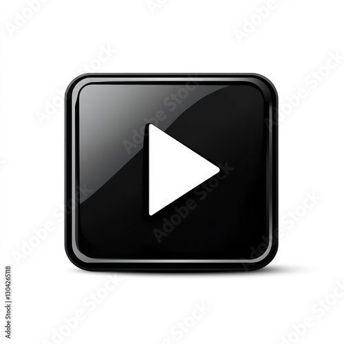 Free Download Glossy Black Square Button with Rounded Corners and White Right-Pointing Triangle in the Center - GFXLoad