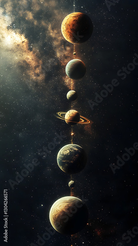 Obraz na płótnie Cosmic Alignment – Seven Planets in a Stunning Cinematic Universe w salonie