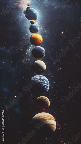 Obraz na płótnie Cosmic Alignment – Seven Planets in a Stunning Cinematic Universe w salonie