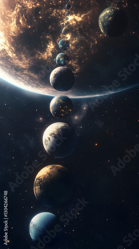 Obraz na płótnie Cosmic Alignment – Seven Planets in a Stunning Cinematic Universe w salonie