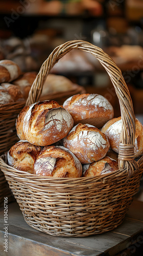 Obraz na płótnie Rustic Basket of Fresh Bread – A Small-Town General Store Classic w salonie