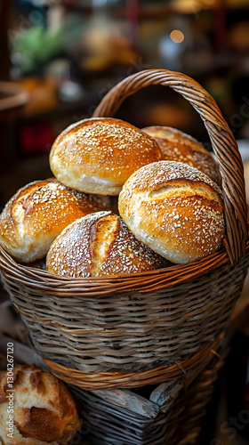 Obraz na płótnie Rustic Basket of Fresh Bread – A Small-Town General Store Classic w salonie