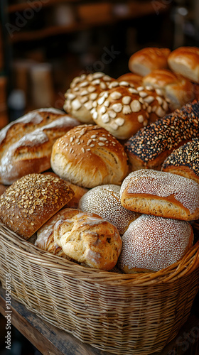 Obraz na płótnie Rustic Basket of Fresh Bread – A Small-Town General Store Classic w salonie