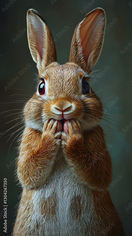 Realistic Shocked Rabbit Holding Cheeks – Expressive and Adorable