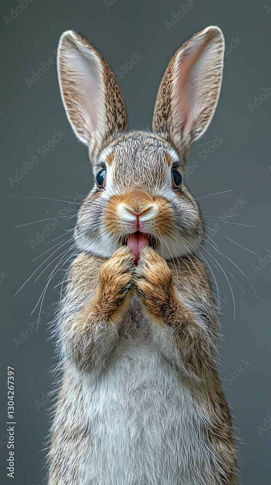 Realistic Shocked Rabbit Holding Cheeks – Expressive and Adorable