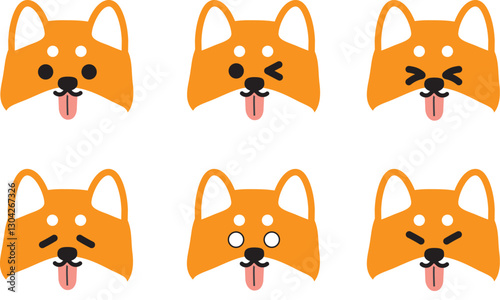 舌を出しているかわいい柴犬の表情イラストセット
