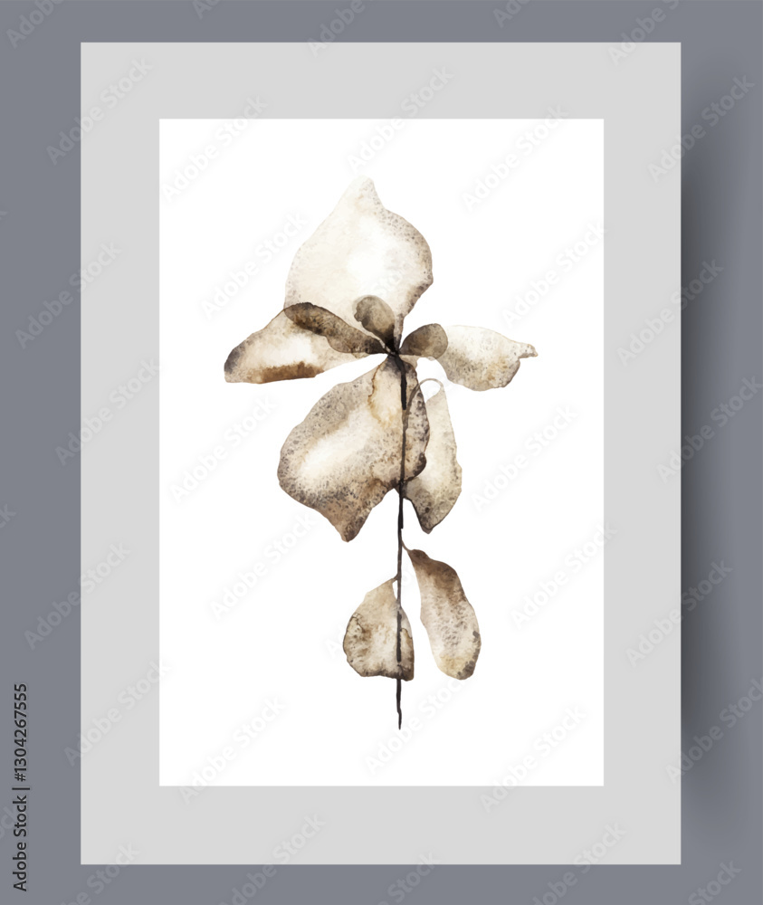 Single flower with large petals grown on plantation on print. Watercolor poster. Artwork with spring plant from flower shop with strong pleasant aroma, in frame with decor for wall art