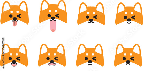かわいい柴犬のほほえむ表情イラストセット