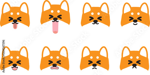 かわいい柴犬の楽しそうな表情イラストセット