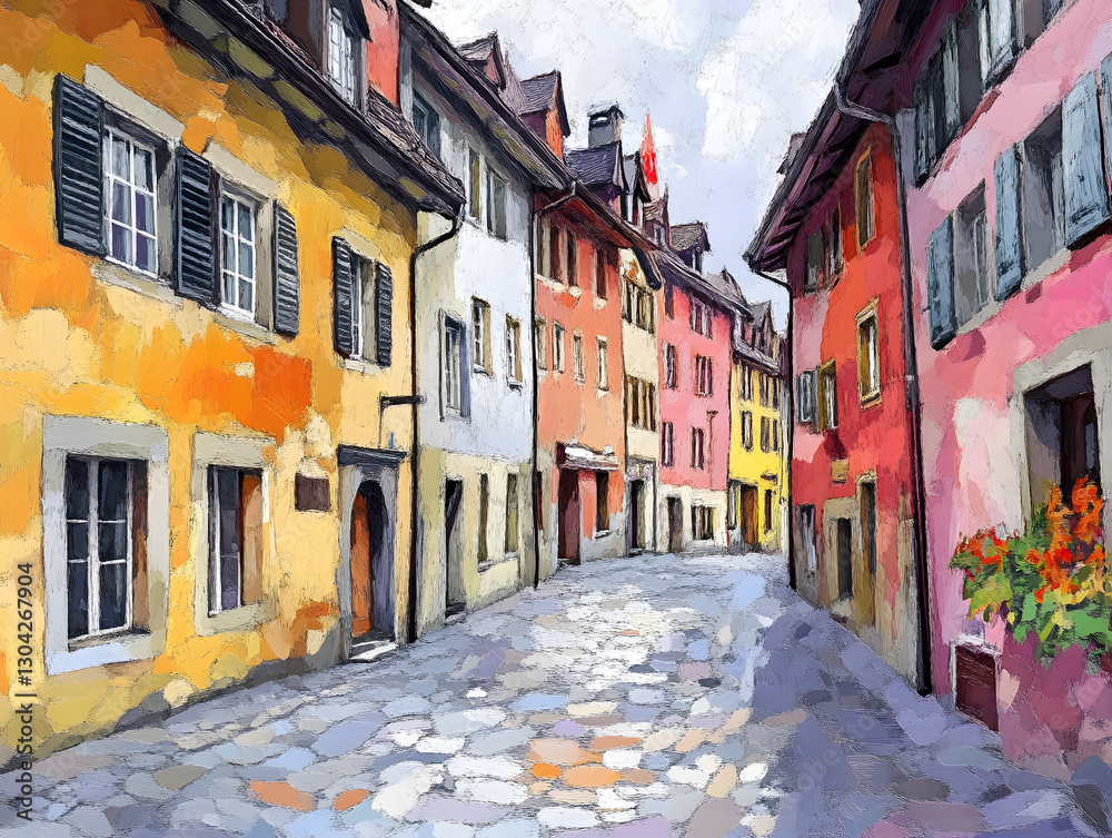 Hand-Painted Streets of Switzerland – A Charming Artistic Impression