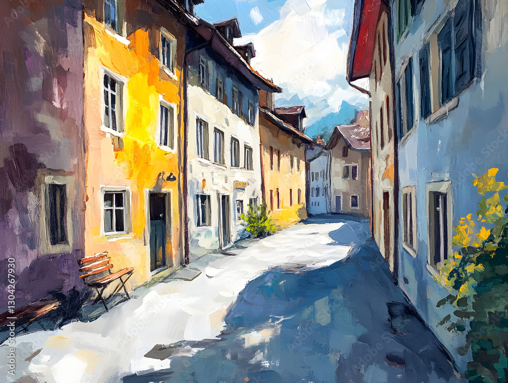 Hand-Painted Streets of Switzerland – A Charming Artistic Impression
