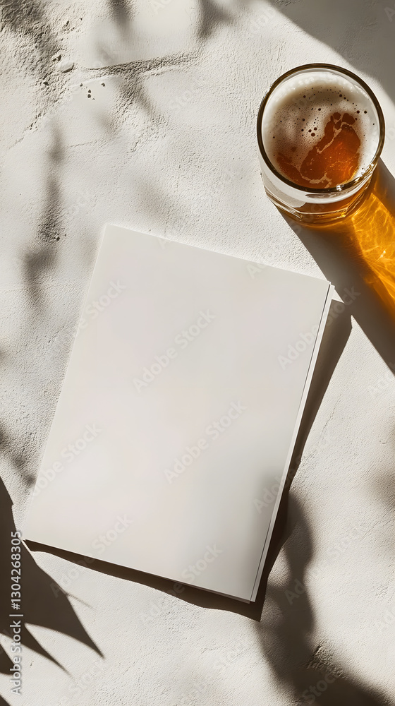 Horizontal A4 Brochure with Beer Glass – Top-Down View