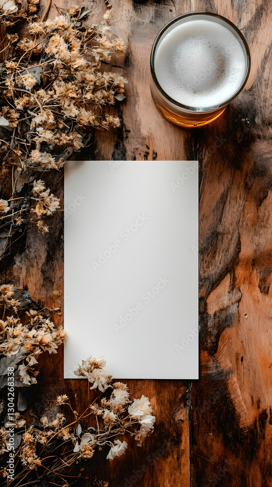 Horizontal A4 Brochure with Beer Glass – Top-Down View