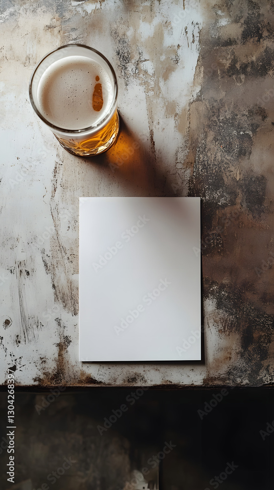 Horizontal A4 Brochure with Beer Glass – Top-Down View