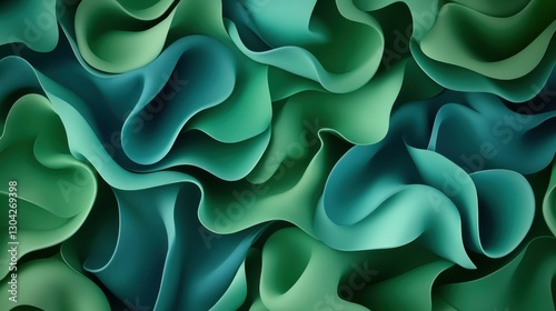Fototapeta Naklejka Na Ścianę i Meble -  Fluid green and blue waves intertwining, generating rhythmic motion with layered, dynamic visual depth and artistic abstraction