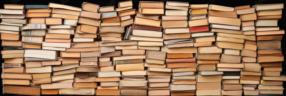 large collection of stacked books in various colors and sizes, showcasing beauty of literature and knowledge. arrangement creates visually appealing pattern large collection of stacked books in various colors and sizes, showcasing beauty of literature and knowledge. arrangement creates visually appealing pattern
