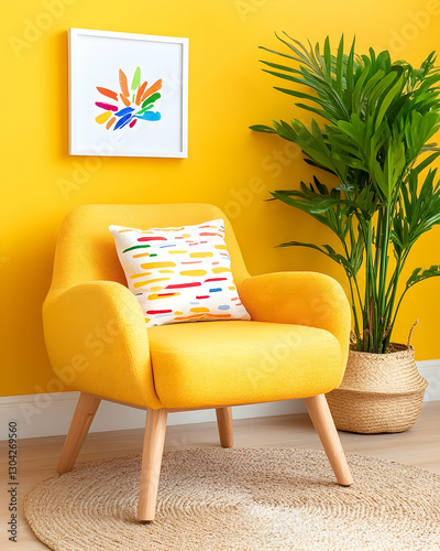 Yellow Chair, Colorful Art, Cozy Room photo