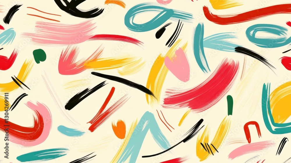 Obraz premium Vibrant paintbrush strokes generating abstract pattern with dynamic colors, overlapping shapes forming seamless artistic design for creative backgrounds