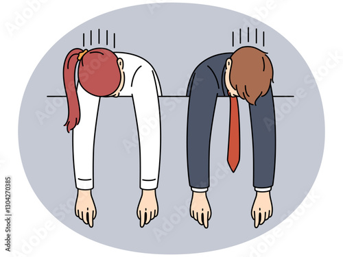 Tired employees lying on empty board