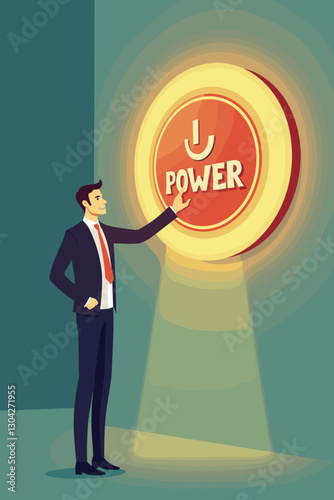 Entrepreneur Initiating Business Startup by Pressing Power Button