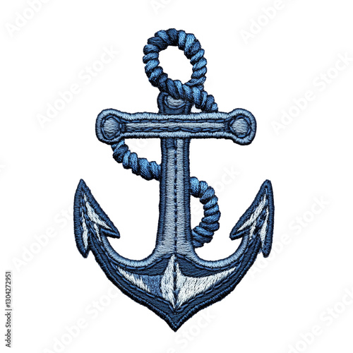 Anchor with rope embroidery patch logo, navy blue, sailor theme on the PNG Background. –