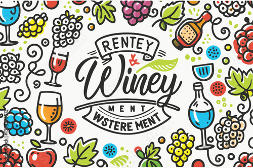 Wine shop logo template concept. Wine bottle, vine, barrel, sunbursts and typography t-shirt pattern design. wine shop logotype, store isolated on white background