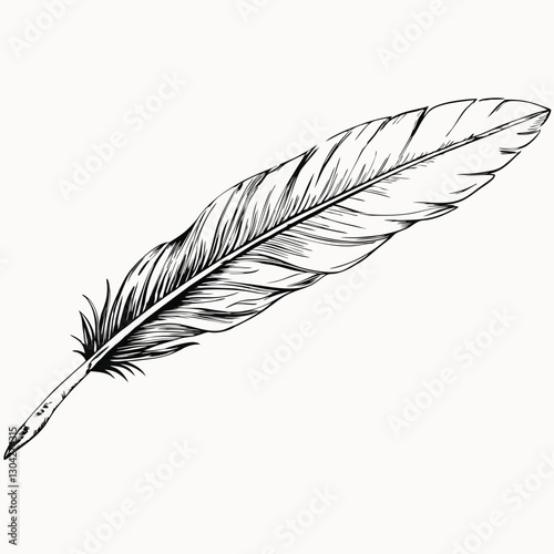 Feather Black Silhouette Hand-Drawn Sketch with Feathers pen black icon silhouette Logo goose lightweight feather contour Vector illustration