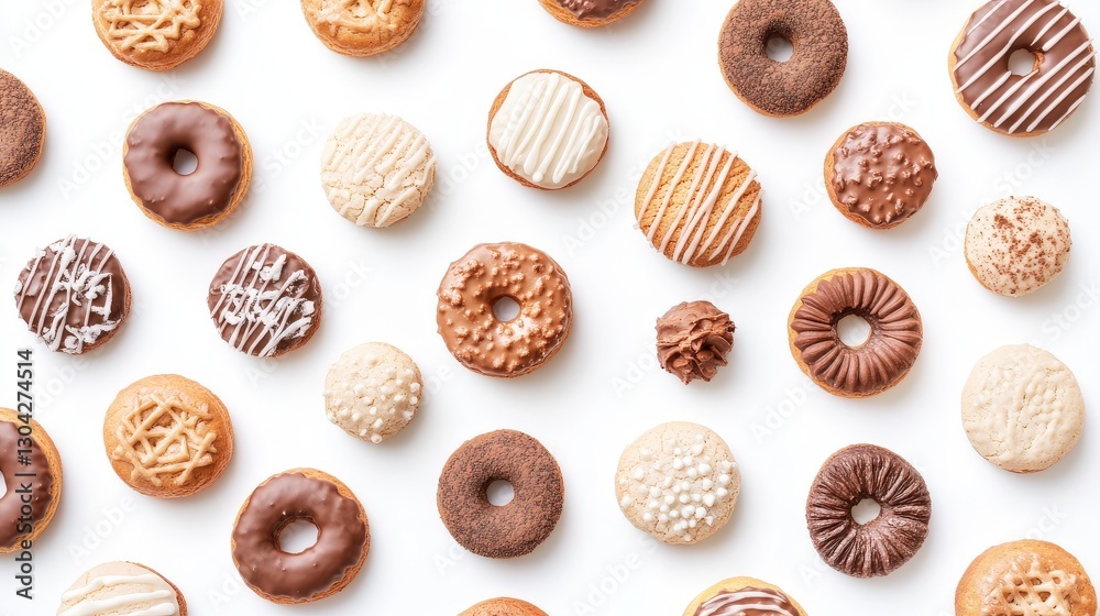 Assorted Donuts Arranged On A White Background Assorted Donuts Arranged On A White Background