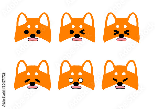 Cute Shiba Inu Confused Expression Illustration Set