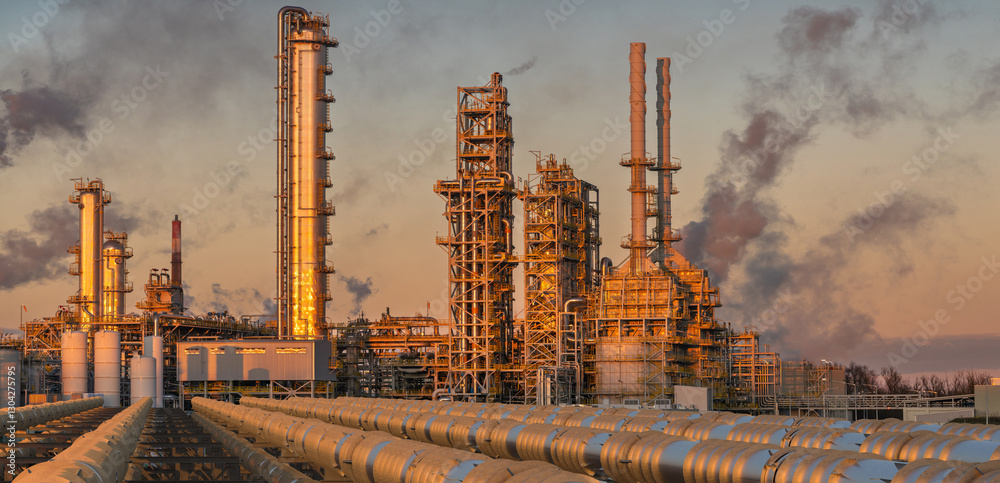 Metal pipelines leading to refineries
