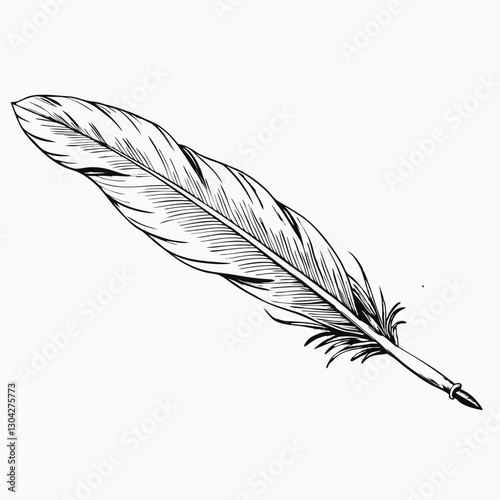 Vector isolated black silhouette of bird feathers one. Feather vector icon isolated on white background