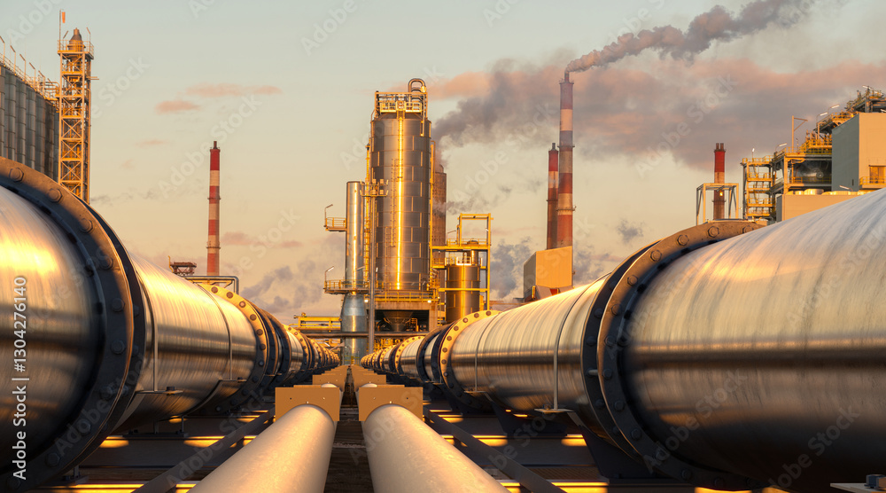 Metal pipelines leading to refineries